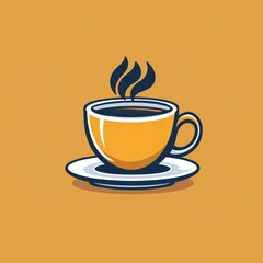 Obraz premium A stylized yellow coffee cup with steam on a plate, set against a warm background.