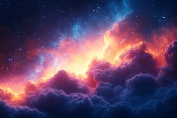 Fototapeta premium 3D render of a colorful cloud in space with stars, nebulae, and smoke effect, vibrant abstract wallpaper.