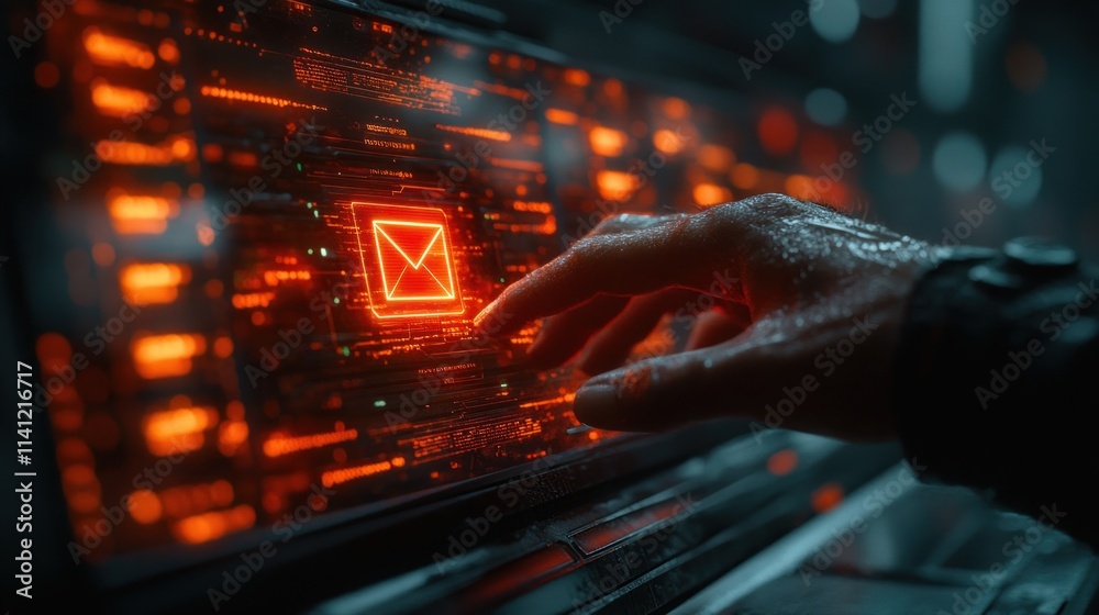 Poster email alert and cybersecurity notification with spam protection in cyberpunk style