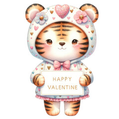 Cute valentine tiger character digital art celebratory theme whimsical style adorable viewpoint love concept