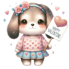 Cute animated puppy celebrating valentine's day digital illustration cheerful atmosphere adorable design