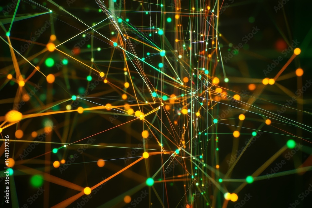 Aufkleber abstract technology background with glowing colorful lines and dots creating a dynamic visualization