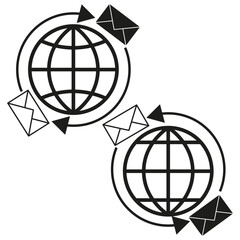 Obraz premium Global communication icon. Envelope exchange symbol. Worldwide connection concept. Black and white vector.