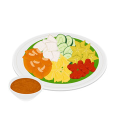 Vector Illustration Logo Clipart Indonesian Food Rujak buah lotis or lutis with Spicy Brown Sugar Sauce 