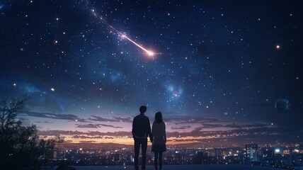 Fototapeta premium 流れ星を見る人
