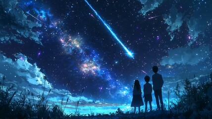 Obraz premium 流れ星を見る人