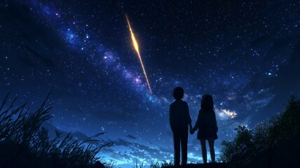 Fototapeta premium 流れ星を見る人