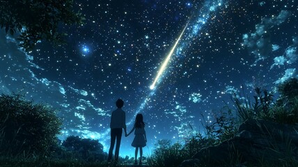 Obraz premium 流れ星を見る人
