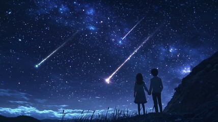 Fototapeta premium 流れ星を見る人