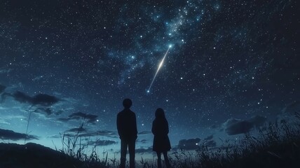 Fototapeta premium 流れ星を見る人