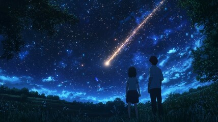 Obraz premium 流れ星を見る人