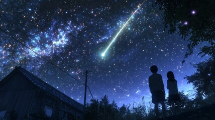 Fototapeta premium 流れ星を見る人