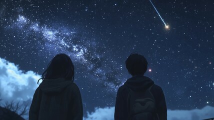 Obraz premium 流れ星を見る人