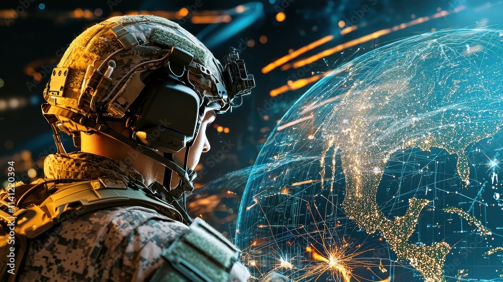 Aufkleber Massive cyberattack simulation on digital grid standards analyzing vulnerabilities in modern infrastructure from a military perspective