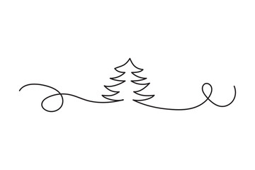 Christmas tree line. Minimal holiday art. Festive swirl design.