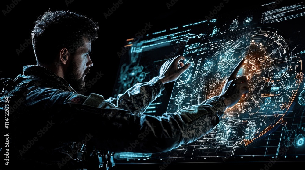 Fototapete engaging holographic interface military base interactive display futuristic environment close-up vie