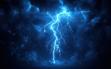 Thunderbolt Electric Storm Dramatic Blue Lightning Night Background 3D Rendering