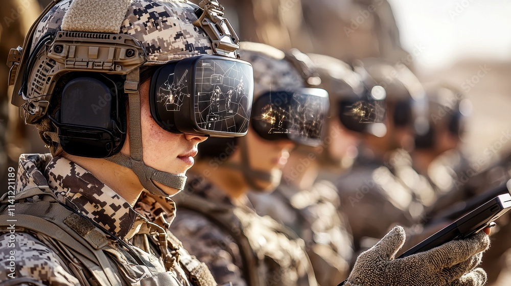 Aufkleber soldiers utilizing augmented reality visors for strategic coordination in combat zones a technologic