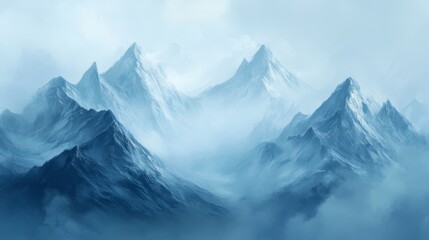 Obraz premium Misty, snow-capped mountain range.