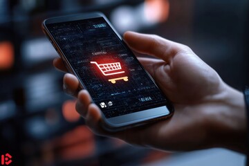 Digital Shopping Experience with Smartphone Cart Icon Modern Minimalist Concept