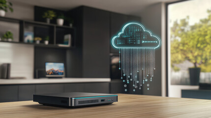 Cloud Backup Concept with Data Transfer and Binary Code Streams