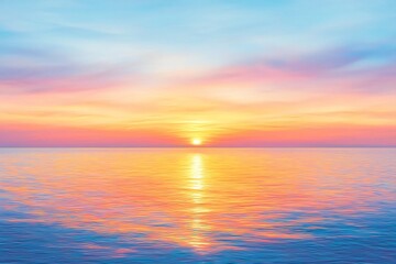 Obraz premium Serene Sunset Reflected on a Tranquil Ocean Landscape with Vibrant Hues