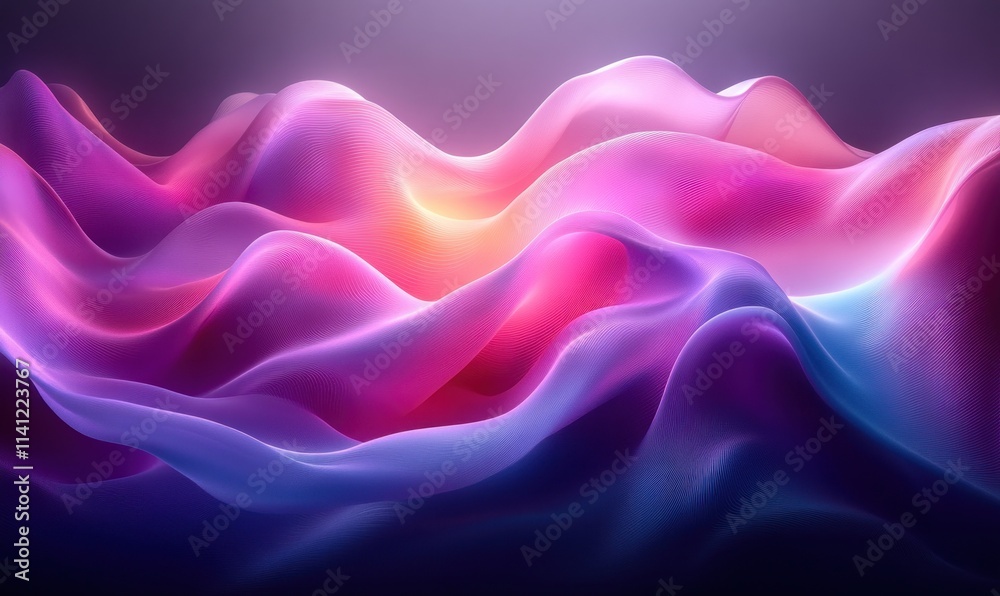 Poster abstract gradient curves 3d render in purple and blue