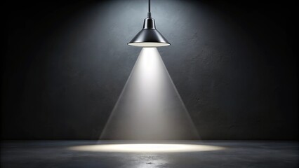 Obraz premium Illuminated Industrial Interior A Single Pendant Light Casts a Dramatic Spotlight on a Dark Concrete Floor