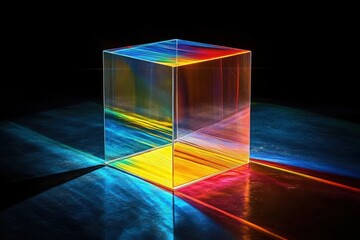 prism light refraction cube rainbow spectrum reflections geometric design energetic abstract