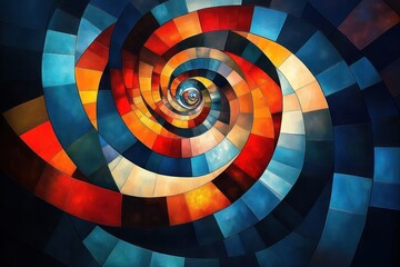 Obraz premium vibrant abstract geometric spiral background with warm colors and modern cubism design
