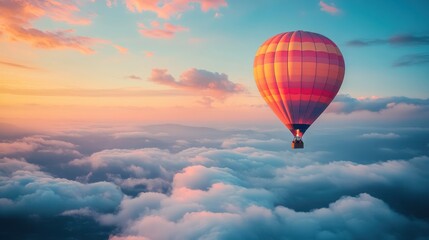 Fototapeta premium Hot Air Balloon Soaring Through a Pink and Blue Sky