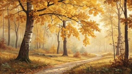 Fototapeta premium Serene autumn path through a golden forest