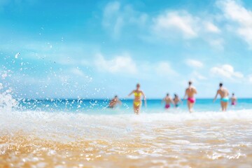 Dynamic Beachgoers Frolicking in the Vibrant Ocean Waves During Summertime