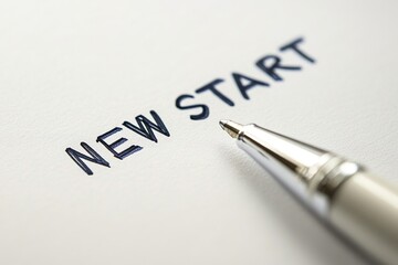 New Start Concept with Pen on White Background. Ideal for themes of motivation, success, and planning.