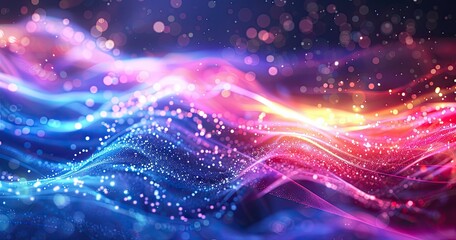 Fototapeta premium Abstract waves of colorful light with sparkles, creating a vibrant visual effect.