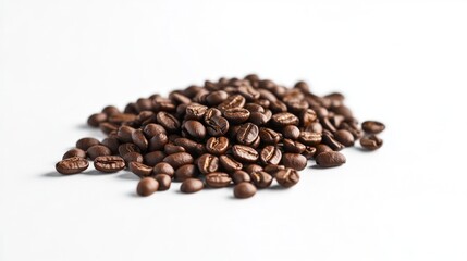 Fototapeta premium Closeup of Roasted Coffee Beans on White Background