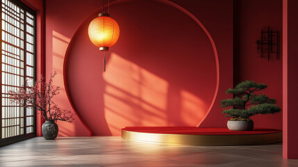 Chinese traditional building indoor background e-commerce product booth,
