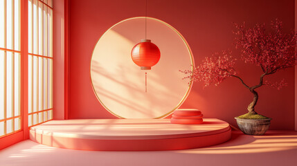 Chinese traditional building indoor background e-commerce product booth,