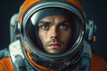 Funny Portrait of a Space Dog in an Astronaut Suit on a Blue Background