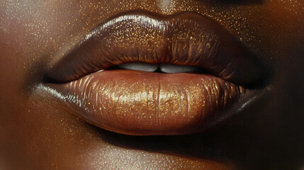 Obraz premium A close-up of lips pursed in quiet determination, faint golden light beginning to reflect on the chin