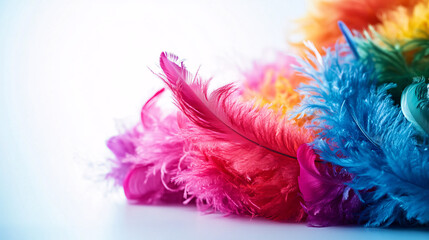 Obraz premium colorful feathers in a rainbow of soft hues for background and texture