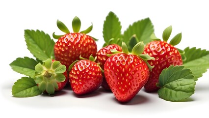 "Beautiful Strawberry Clipart: Vibrant Red Fruit with Green Leaves, Isolated on White Background"
