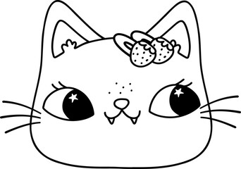 Retro Cat with Strawberry hair clip doodle outline