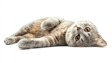 Playful Gray Tabby Cat on White Background