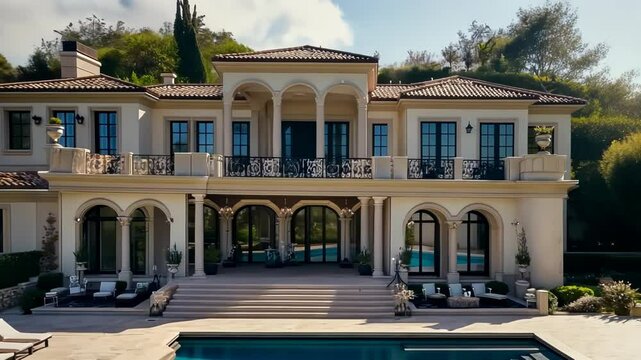 Mediterranean Mansion: Luxury Estate with Pool and Hillside Views