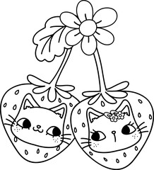 Retro Groovy Cherries cat faces doodle outline