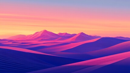 Vibrant sunset over pink and purple desert mountains.