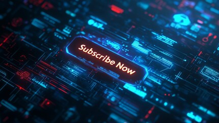Obraz premium Subscribe Now! Futuristic digital interface with glowing button.