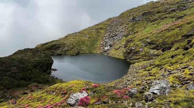 Landscape view of Hadi mountain lake in Taplejung, Nepal.
