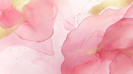 Obraz premium Abstract dusty blush liquid watercolor background with golden accents, soft pastel pink marble alcohol ink effect for elegant wedding invitations